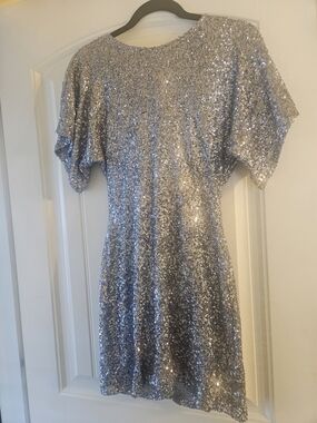 Zara Silver Blue Sequin Mini Dress